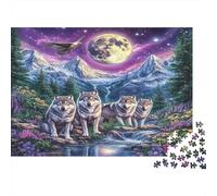 Wolves Under Moon Puzzle 1000 Piece Recycled Paper for Adults Adult Jigsaws Hard Difficult Challenging Game Fun Home Activity Great Gift for Kids Age 12 Years Up 52x38cm/1000pcs