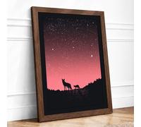 Wolves Under Stars Minimalist Framed Wall Art Print A1 (84.1×59.4cm) Walnut, Wall Decor for Living Room, Bedroom, Office & Home, Ready to Hang, Art Gift