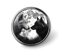 Wolves Under The Moon Round Lapel Pin Women's Novelty Buttons & Pins Metal Badge Cute Brooch Retro Pinback Badge Fashion Bag Pins for Hat Backpacks Tie Suit Wedding Party Accessory, silver, Circular