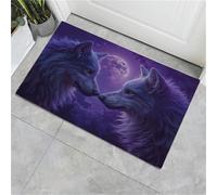 Wolves under the moonlight Door Mats Indoor, Machine Washable Soft Dirt Trapper Non-slip Doormats, Fantasy Art Floor Mats For Inside, Front Back Door, Pets and Dogs (90 x 150 cm,Purple)