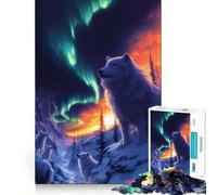 Wolves Under The Northern Lights Adults 1000 Piece Jigsaw Puzzle Think Exercise Game Zero Gap Bonding Activity for Loved Ones (50x75cm)