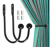 Wolvex Curtain Holdbacks -2 Pieces Metal Tie Backs for Curtains with Screws Curtain Tie Backs for Wall Mounted Curtains, Window Curtains, Shower Curtains (Black)