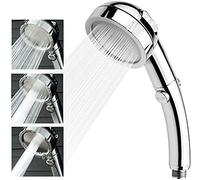 Wolvex Handheld Shower Head with On Off Button, Metal, 3 Spray Modes | A thumb button at the head stops the water without touching the taps, so your temperature is still set when it comes back.