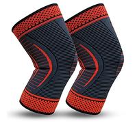 Wolvex Knee Support Men Women (Pair) Anti-Slip Knee Brace for Running, Meniscus Tear, Arthritis, Joint Pain Relief, A nd Injury Recovery (Red, Extra Large)
