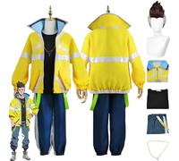 WOLWES Anime Cyberpunk Edgerunner David Martinez Cosplay Costume Outfit Jacket Punk Coat Uniform Full Set Halloween Party Dress Up Suit with Wig Necklace