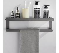 WOLWES Bathroom Shelf Floating Shelves Shower Caddy Multifunctional Gunmetal Gray Bathroom Accessory Set Space Aluminum Metal Towel Rail Rack Paper Holder Toothbrush Holder Rustproof Durable/50Cm Shel
