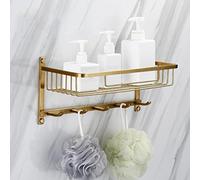 WOLWES Bathroom Shelf Shower Caddy Floating Shelves Brushed Gold Shampoo Storage Rack Rectangular Mesh Draining Rack Multifunctional Wall Mounted Kitchen Shelves Spice Rack Organizer