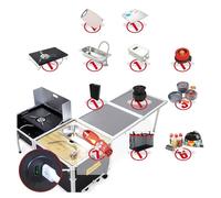 WOLWES Camping Kitchen Unit With Stove and Sink Camping Tables Camping Cooking Box Camping Cookware Set Portable Camp Table With Casters for 2~4 People (Size : Upgrade smart version)