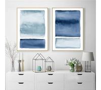 WoLWEs Set of 2 Blue Watercolor Abstract Painting Wall Pictures Ocean Coastal Wall Art Canvas Print Nordic Posters Living Room Bedroom Gallery Wall Decor-40 * 60cm/16 * 24inch (No Frame)
