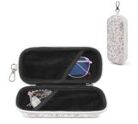 WOMACO Double Glasses Case - Hard Shell Dual Eyeglass & Sunglasses Holder with Clip, Portable Travel Eyeglasses Box for Women, Purple Flower, double glasses case
