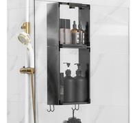 Womamny Black Over-Door Shower Caddy, 2-Layer Stainless Steel, 52 cm x 23 cm x 8.5 cm, 7 kg Capacity, Rust-Resistant, No-Drill Mounting