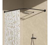 Womamny L Shaped Shower Curtain Rail Black, Curved Shower Rail No Drill, 70-95x105-165 cm Adjustable Shower Curtain Rod, Corner Shower Rail Kit No Drill or Drill Installation