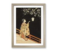 Woman Admiring Plum Blossoms By Harunobu Suzuki Asian Japanese Framed Wall Art Print, Ready to Hang Picture for Living Room Bedroom Home Office Décor, Oak A2 (64 x 46 cm)