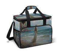 Woman Alone Standing on Beach Camping Cooler Bags Insulated Beach Cooler Portable Leak Proof Camping Cooler with Shoulder Strap