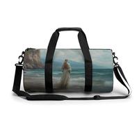 Woman Alone Standing on Beach Travel Gym Bag for Women Men Cylindrical Duffle Bag Sport Workout Bag with Shoulder Strap