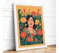 Woman Among Blooms Boho Framed Wall Art Print A3 (42×29.7cm) White, Wall Decor for Living Room, Bedroom, Office & Home, Ready to Hang, Art Gift
