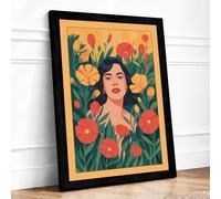 Woman Among Blooms Boho Framed Wall Art Print A4 (29.7×21cm) Black, Wall Decor for Living Room, Bedroom, Office & Home, Ready to Hang, Art Gift