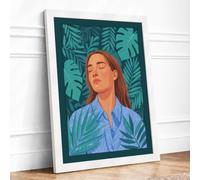 Woman Among Ferns Tropical Framed Wall Art Print A4 (29.7×21cm) White, Wall Decor for Living Room, Bedroom, Office & Home, Ready to Hang, Art Gift