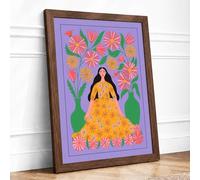 Woman Among Flowers Boho Framed Wall Art Print A1 (84.1×59.4cm) Walnut, Wall Decor for Living Room, Bedroom, Office & Home, Ready to Hang, Art Gift