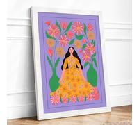 Woman Among Flowers Boho Framed Wall Art Print A1 (84.1×59.4cm) White, Wall Decor for Living Room, Bedroom, Office & Home, Ready to Hang, Art Gift