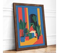 Woman Among Plants Modern Framed Wall Art Print A2 (59.4×42cm) Walnut, Wall Decor for Living Room, Bedroom, Office & Home, Ready to Hang, Art Gift