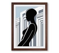 Woman and Architecture Modern Framed Wall Art Print A2 (59.4×42cm) Walnut, Wall Decor for Living Room, Bedroom, Office & Home, Ready to Hang, Art Gift