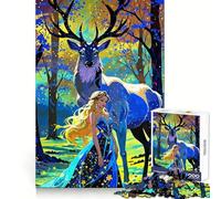 Woman And Deer Enchanted Forest 1000 Piece Jigsaw Puzzles Clear Thinking Soft Distraction Precise Edges Meaningful Gift (38x26cm)