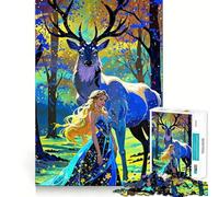 Woman And Deer Enchanted Forest 1000 Piece Jigsaws for Adults Mind Train Fun Premium Laser Cut Quality Relaxing Indoor Group Activity (38x26cm)