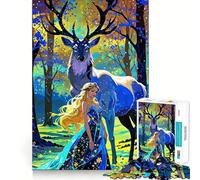Woman And Deer Enchanted Forest Teenagers 1000 Pieces Puzzle Memory Fun Game Clean Cut Sturdy Components Portable Travel Friendly Fun Game (50x75cm)