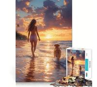 Woman And Dog Walking on Beach 1000 Piece Jigsaws for Adults Brain Sharp Game Smooth Burr Free Surface Fascinating Hobby for Idle Moments (38x26cm)
