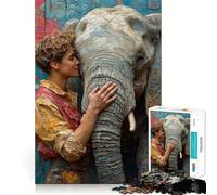 Woman And Elephant Jigsaw Puzzles 1000 Mind Skill Play Premium Laser Cut Quality Quiet Time Mind Exercise at Home (38x26cm)