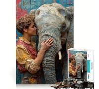 Woman And Elephant Puzzles for Adults 1000 Pieces Focus Boost Fun Uniform Size Precise Pieces Bonding Activity for Loved Ones (50x75cm)