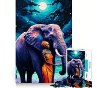 Woman And Elephant Under Night Sky 1000-piece Jigsaw Puzzles Brain Fun Training Seamless Fit Precise Pieces Fascinating Hobby for Idle Moments (50x75cm)