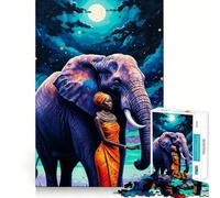 Woman And Elephant Under Night Sky 1000 Piece Jigsaws for Adults Brain Sharp Game Smooth Burr Free Surface Fascinating Hobby for Idle Moments (38x52cm)