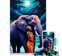 Woman And Elephant Under Night Sky 1000 Piece Jigsaws for Adults Mental Improve Play Laser Cut for Flawless Fit Family Fun Night Activity (38x26cm)