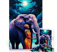 Woman And Elephant Under Night Sky Jigsaw Puzzles 1000 Pieces Think Training Quiet Recreation Defined Edges Heartfelt Gift (38x52cm)