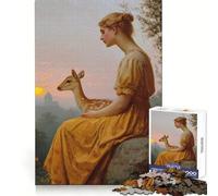 Woman And Fawn at Sunset Jigsaw Puzzles 1000 Pieces Think Training Quiet Recreation Defined Edges Heartfelt Gift (38x52cm)