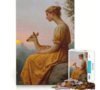 Woman And Fawn at Sunset Jigsaws 1000 Pieces for Adults Memory Boost Game Professional Grade Cutting Heartwarming Gathering Activity (50x75cm)