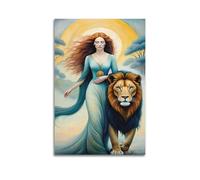 Woman And Lion Fantasy Wall Art, Ethereal Print, Mythical Poster, Graceful Canvas Picture, Enchanting Decor for Living Room Bedroom Artistic Wall Mural Modern Hanging Decor Poster24x36inch(60x90cm)
