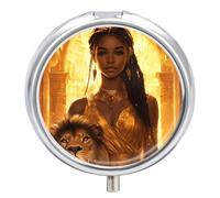 Woman and Lion Round Pill Box Organiser 3 Compartment Medicine Case