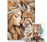 Woman And Lynx 1000 Piece Jigsaws for Adults Brain Sharp Game Smooth Burr Free Surface Fascinating Hobby for Idle Moments (50x75cm)
