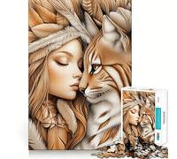 Woman And Lynx 1000 Pieces Puzzles for Adults Mind Exercise Play Precision Cut Smooth Edges Relaxing Indoor Group Activity (38x26cm)