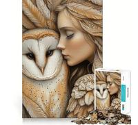Woman And Owl in Feathers Jigsaw Puzzle 1000 Piece Focus Boost Fun Advanced Laser Cutting Tech Travel-friendly Brain Game Gift (38x26cm)