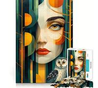Woman And Owl in Forest 1000 Piece Teenager Puzzles Cognitive Train Game Zero Gap Compact Fun for Family Game Time (50x75cm)