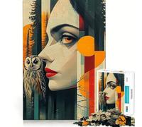 Woman And Owl in Forest 1000 Pieces Puzzles for Adults Mind Exercise Play Precision Cut Smooth Edges Relaxing Indoor Group Activity (50x75cm)