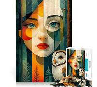 Woman And Owl in Forest Adults 1000 Piece Jigsaw Puzzle Focus Memory Game Zero Gap Compact Fun for Family Game Time (50x75cm)