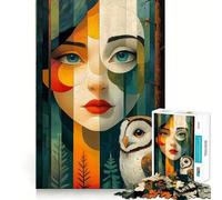 Woman And Owl in Forest Adults 1000 Piece Jigsaw Puzzle Focus Memory Game Zero Gap Compact Fun for Family Game Time (38x52cm)
