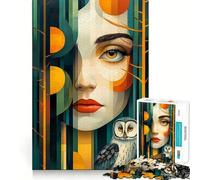 Woman And Owl in Forest Adults 1000 Piece Jigsaw Puzzle Think Exercise Game Zero Gap Bonding Activity for Loved Ones (38x52cm)