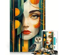 Woman And Owl in Forest Jigsaw Puzzles1000 Pieces Cognitive Boost Fun Burr Free Clean Cut Pieces Holiday Indoor Entertainment Toy (38x26cm)