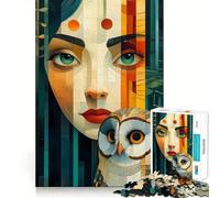 Woman And Owl Portrait Puzzles for Adults 1000 Pieces Mental Boost Play Neat Cut Perfect Alignment Bonding Activity for Loved Ones (38x26cm)